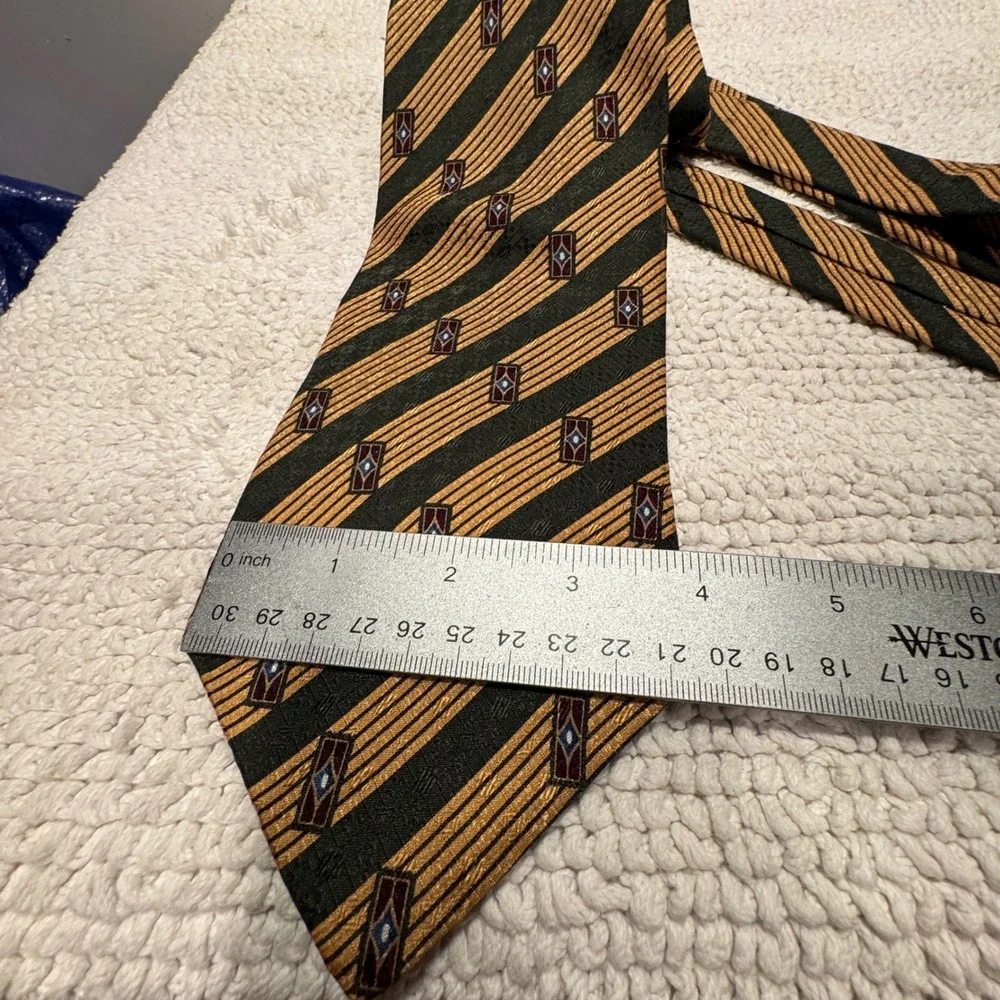 Nautica Tie Gold Green Geometric Striped Silk Heritage Professional Art Deco